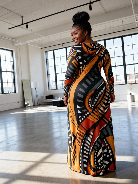 Ankara premium Silky Jersey Yellow Graphique dress