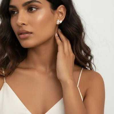 Pearl Bow Studs 18K Gold Plated Brass