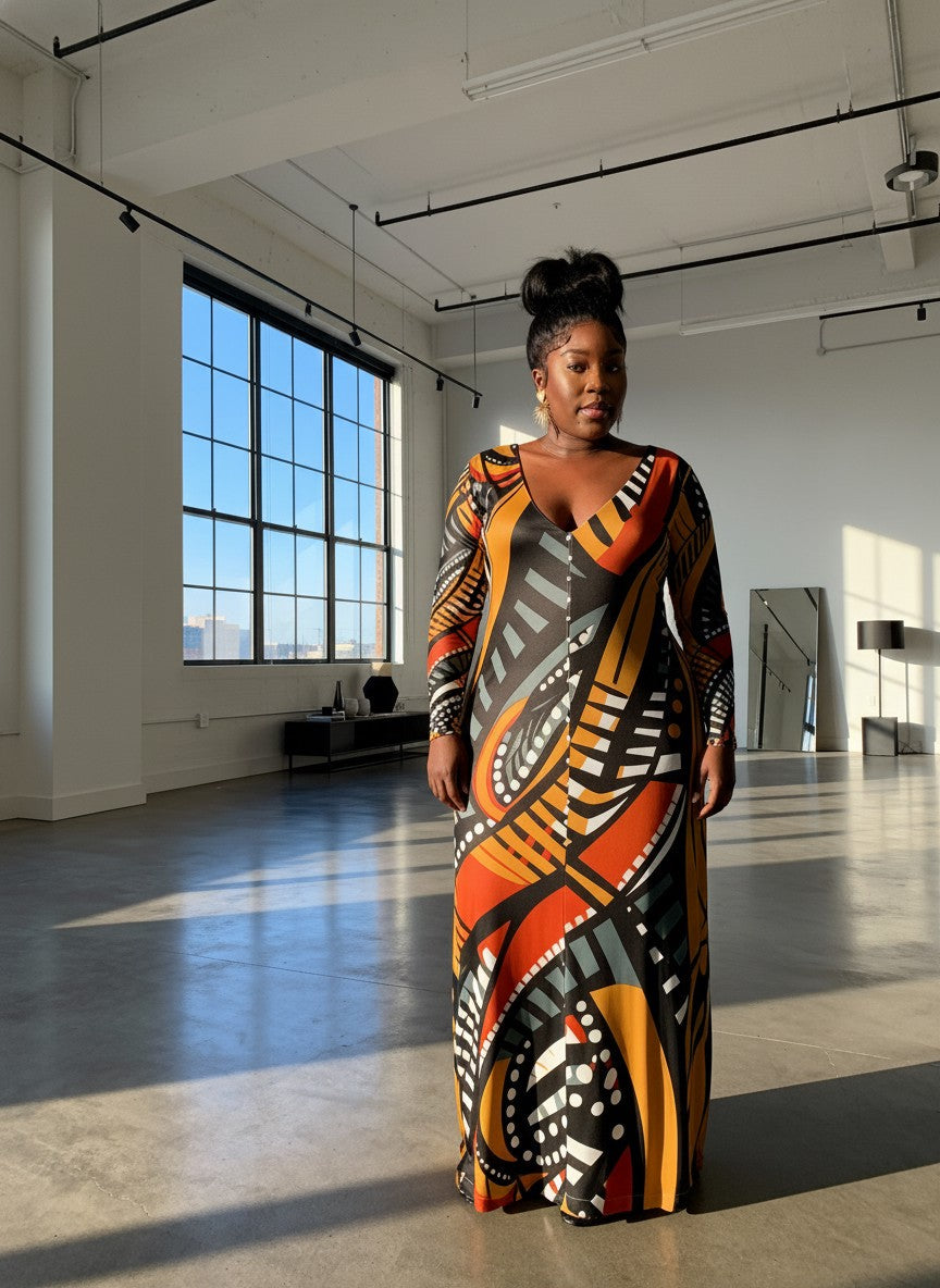 Ankara premium Silky Jersey Yellow Graphique dress