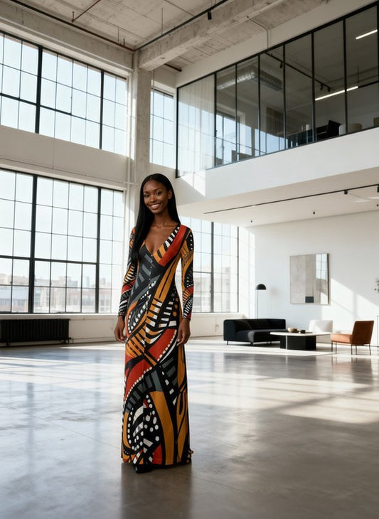 Ankara premium Silky Jersey Yellow Graphique dress