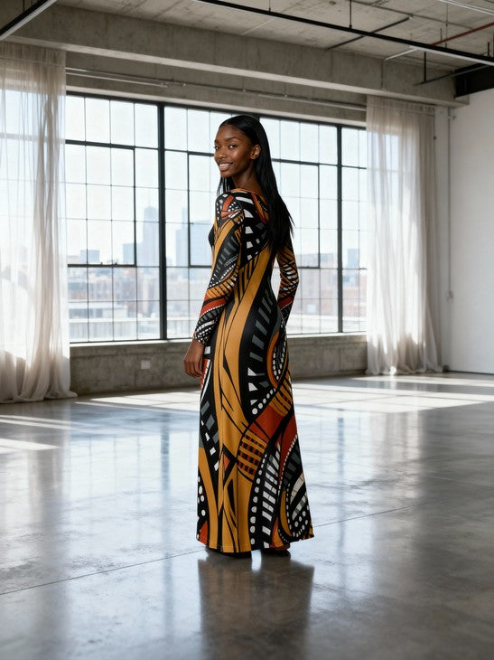 Ankara premium Silky Jersey Yellow Graphique dress